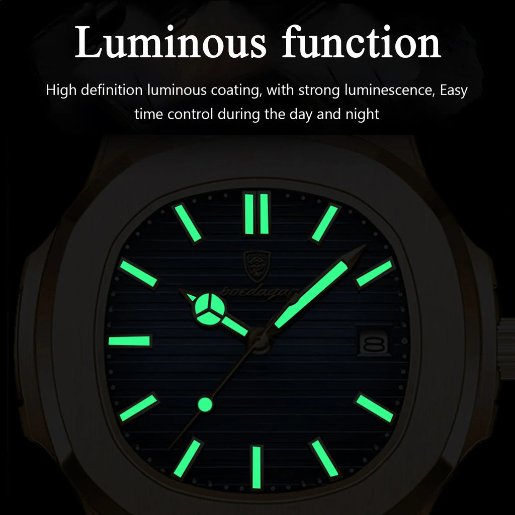 POEDAGAR Fashion Square Male Quartz Watch Waterproof Luminous Date Stainless Steel Man Watch Business Luxury Men's Watches Reloj Vera Lux