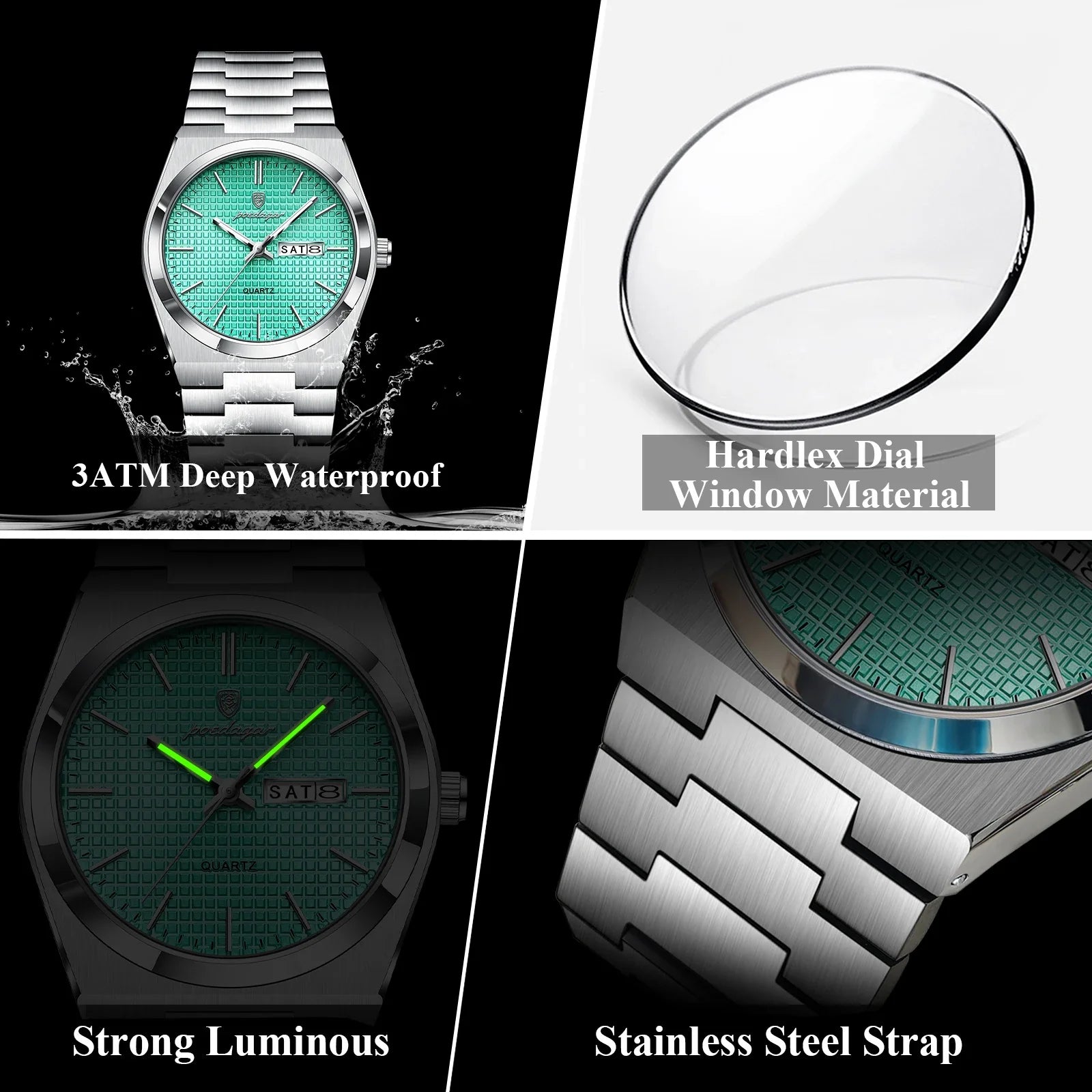 POEDAGAR Top Business Man Watch Luminous Waterproof Stainless Steel Men Wristwatch Date Week Quartz Fashion Casual Men's Watches Vera Lux