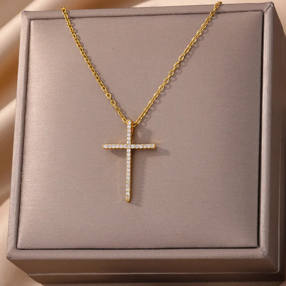 Cross Goddess Pendant Necklace for Women Stainless Steel 316L Gold Color Necklace 2025 New Party Jewelry Aesthetic Accessories Vera Lux