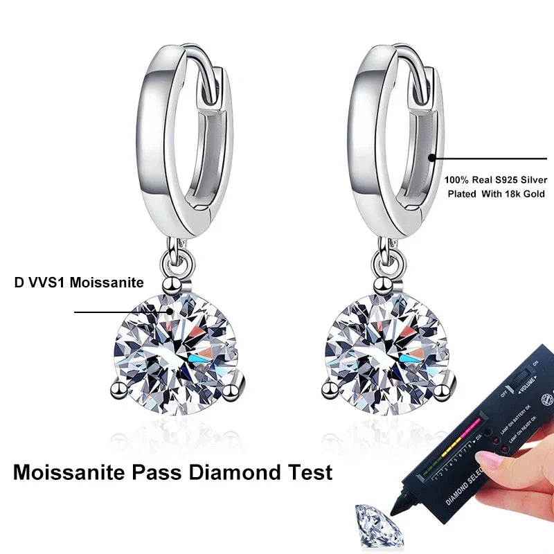 NeeTim 2ct Moissanite Earrings100% S925 Sterling Silver Orginal Drop Earring Wedding Bride Jewelry with Certificate for Women Vera Lux