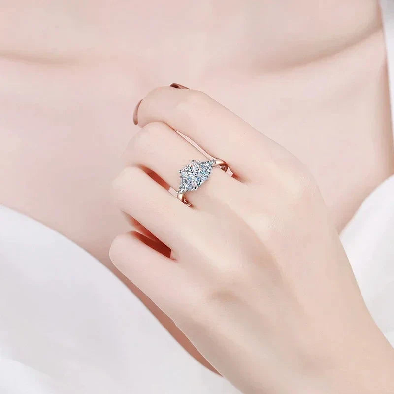 NeeTim Emerald Cut 3ct Full Moissante Wedding Rings for Women Lab Grown Diamond Promise Band Plated Platinum Marriage Rings Vera Lux