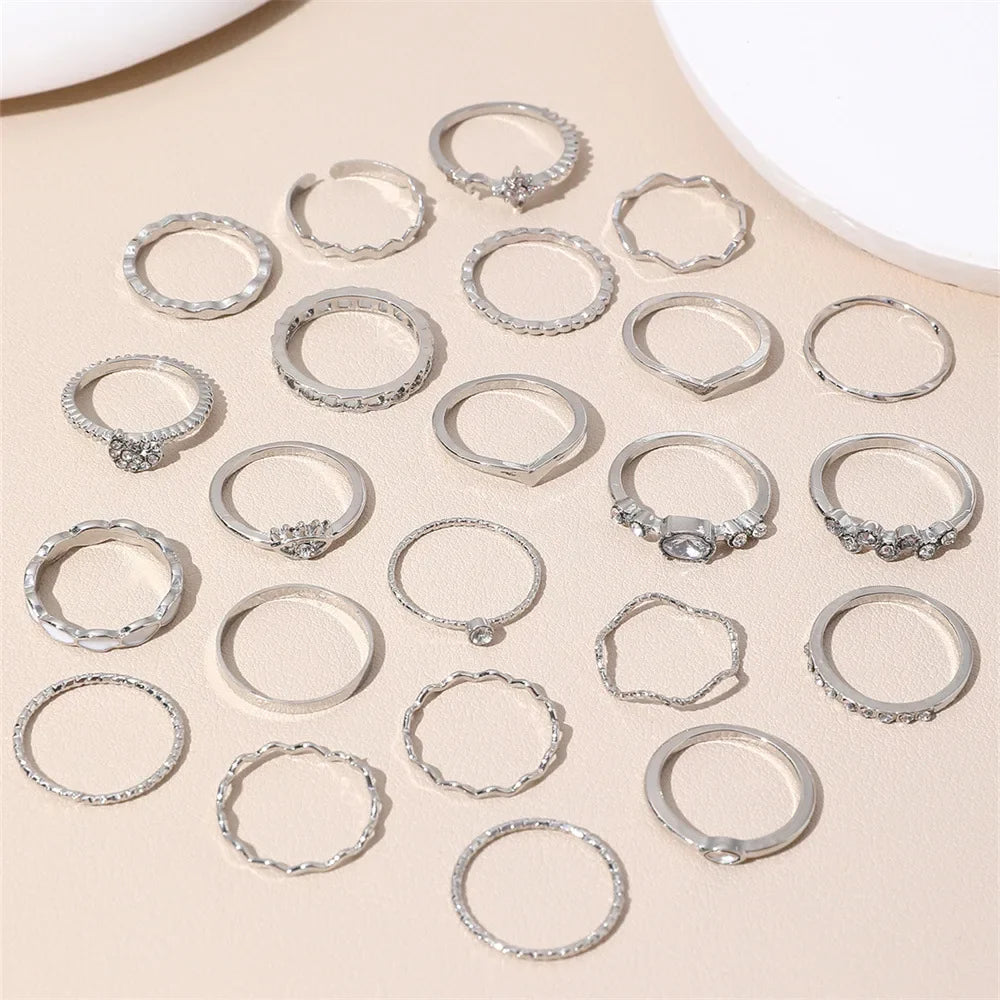 23Pcs Fashion Knuckle Rings Set For Women Crystal Star Moon Eye Wave Gold Silver Color Rings Female Trendy Party Jewelry Gift Vera Lux