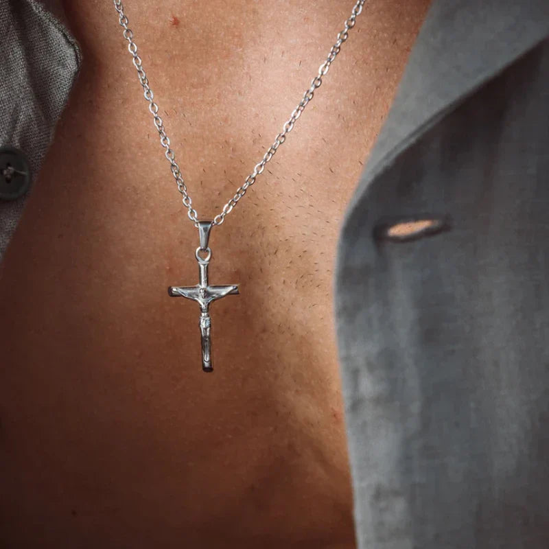 Classic Jesus Cross Necklace 18K Gold Plated Stainless Steel Religious Jewelry Polished & Durable for Men Women Christians Vera Lux