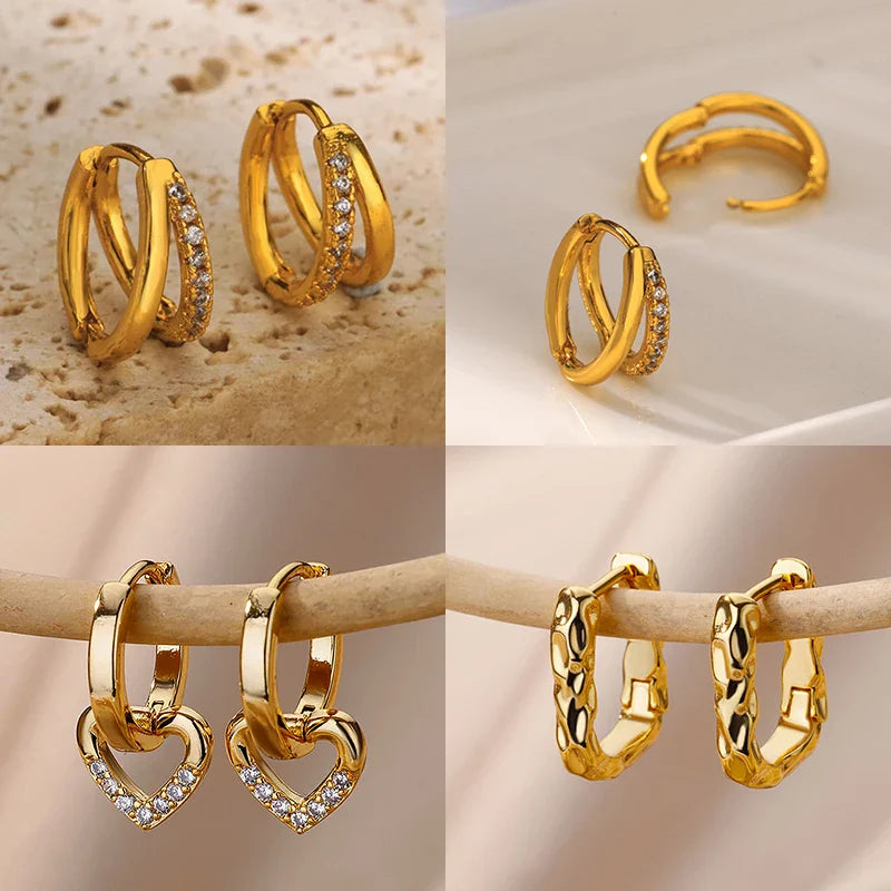 Stainless Steel Circle Earrings For Women Gold Color Aesthetic Zircon Earring Wedding Christmas Fashion Jewelry Accessories Gift Vera Lux