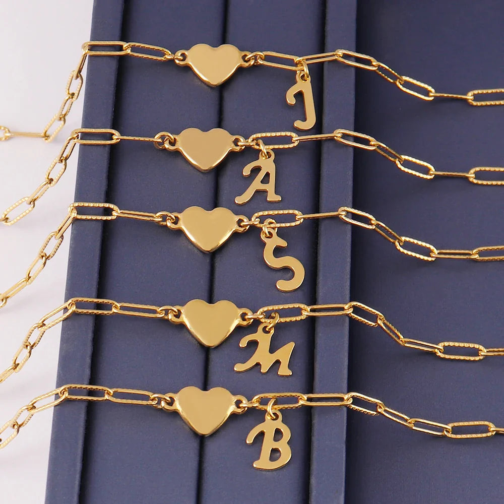 Stainless Steel 26 Letters English Initial Letter Heart Bracelet DIY Personalized Name Bracelets Women Anniversary Jewelry Gifts Vera Lux