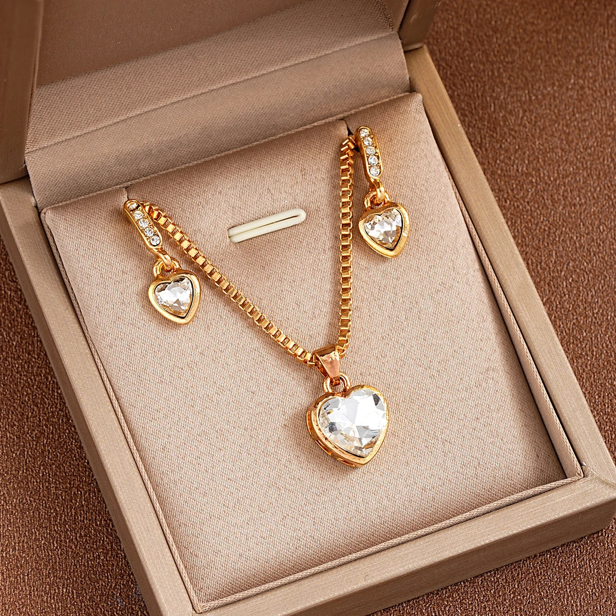 3 Pcs Heart Pendant Jewelry Set Of Earring Pendant Necklace For Women Exquisite Fashion Rhinestone Double Heart Jewelry Set Gift Vera Lux