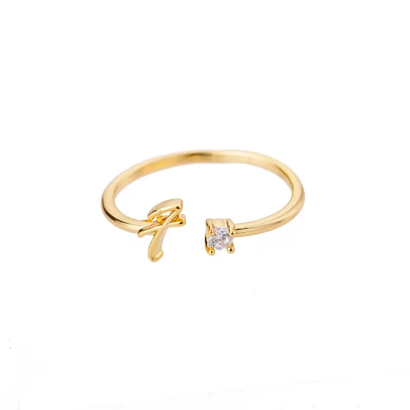 A-Z Initial Letter Open Rings for Women Stainless Steel Gold Color Zircon Adjustable Ring Trendy Couple Wedding Jewelry Gift Vera Lux