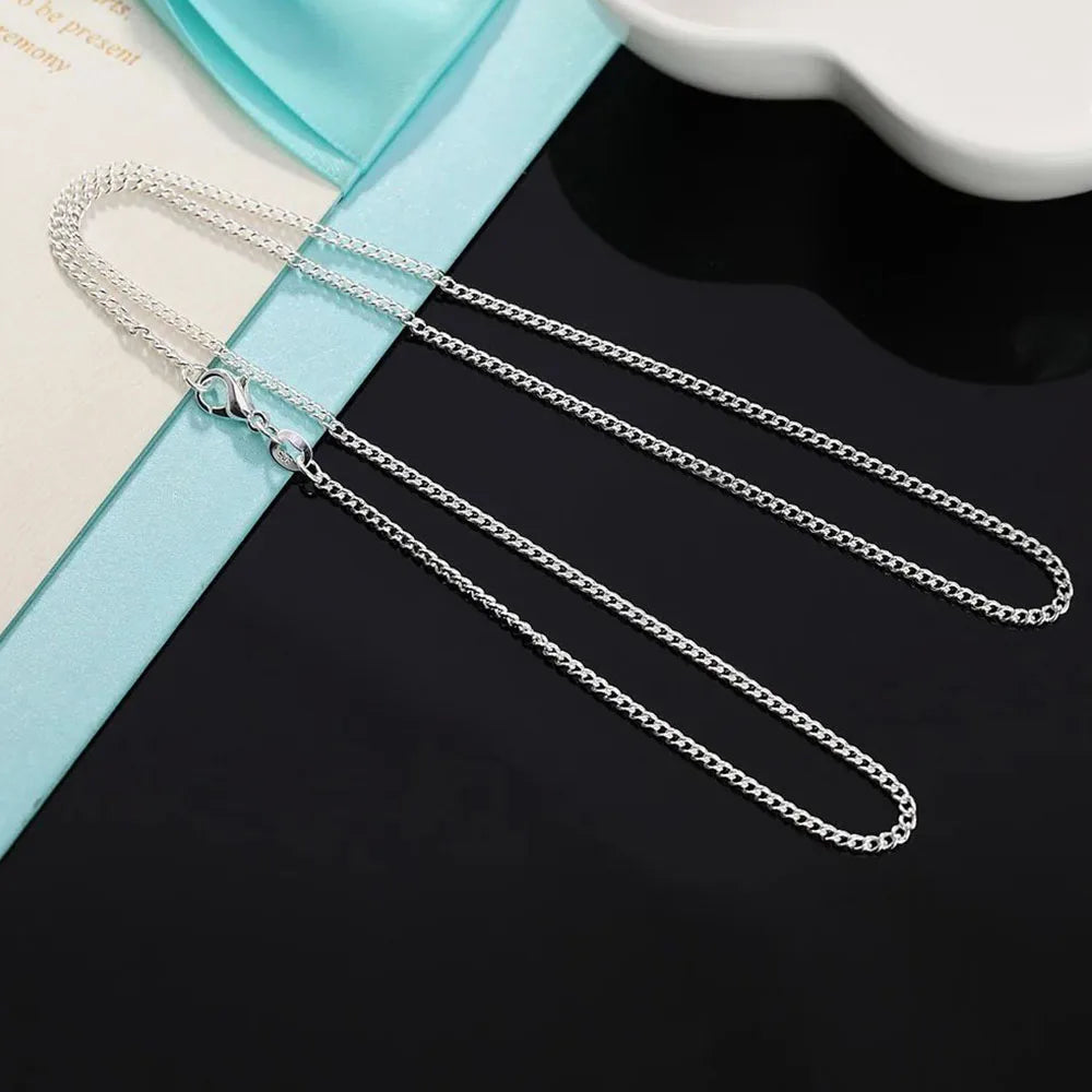 925 Sterling Silver 2MM 40-75cm Side Chain Necklace Men Women Charm Wedding Party Gift Jewelry Christmas Accessories Vera Lux