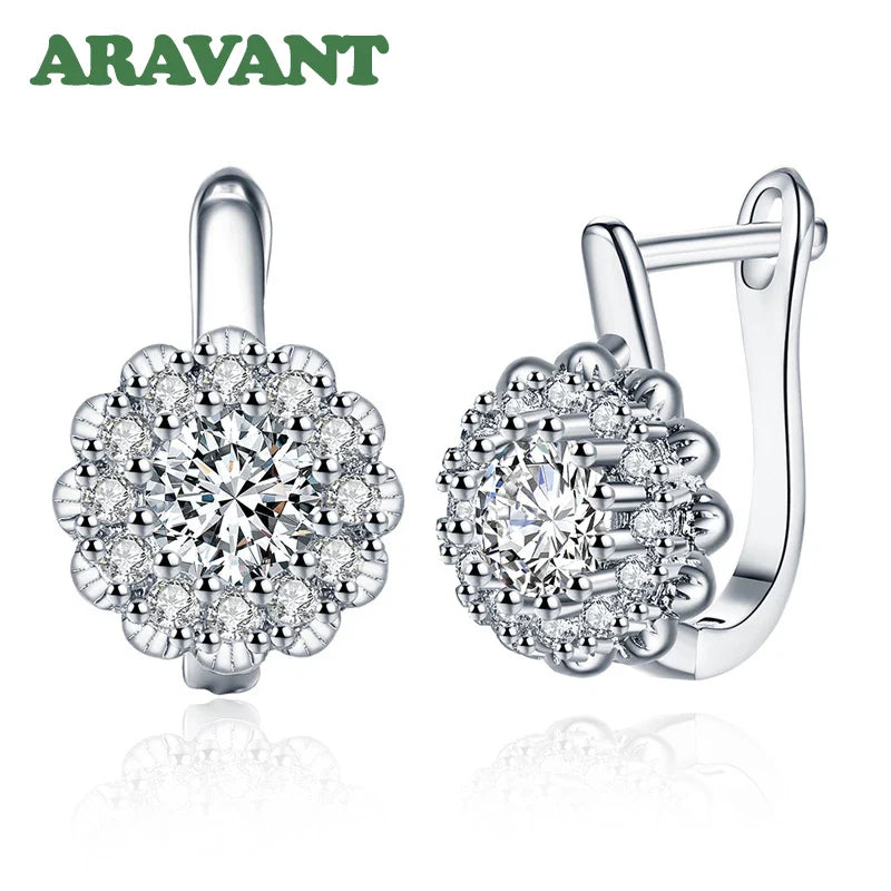 Aravant 925 Silver 18K Gold Cubic Zirconia Flower Gold Drop Earrings For Women Wedding Fashion Jewelry Vera Lux