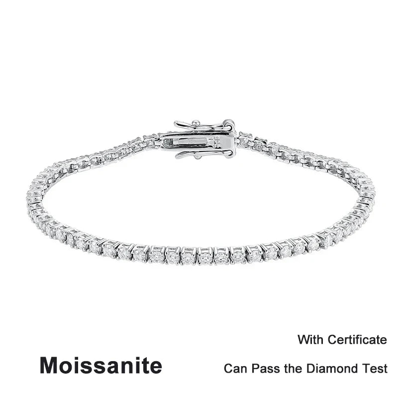 NeeTim 2mm D Color Moissanite Tennis Bracelet 925 Sterling Silver with White Gold Plated Bracelets for Women Pass Diamond Tester Vera Lux