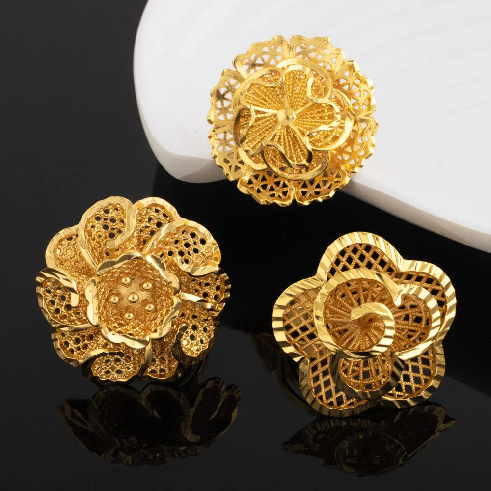 Ethiopia Arab Dubai Gold Plated Rings For Women Resizable 18K Gold Plated Jewelry For Wedding And Party Gifts Vera Lux