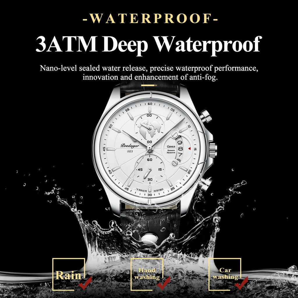 POEDAGAR Luxury Man Wristwatch Chronograph Date Waterproof Leather Men Watch Casual Quartz Men's Watches Sports Male Clock Reloj Vera Lux