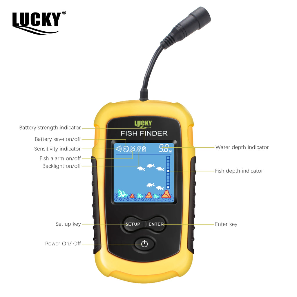 FFC1108-1 Alarm 100M Portable Sonar Fish Finders 45 degrees Sonar Coverage Echo Sounder Alarm Transducer Lake Sea Fishing Whatever the Treasure