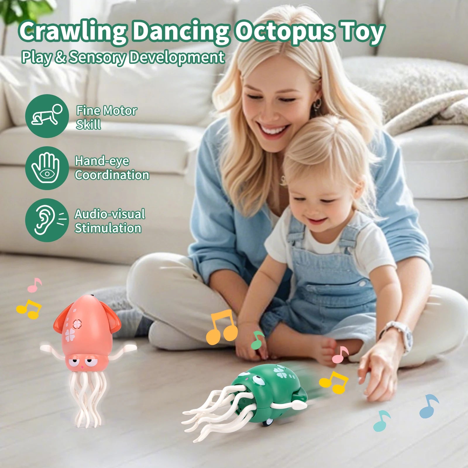 Electronic Dancing Squid Toys with Light&Music Funny Induction Lying Flat Squid Toddler Interactive Development Tummy Time Gifts Whatever the Treasure