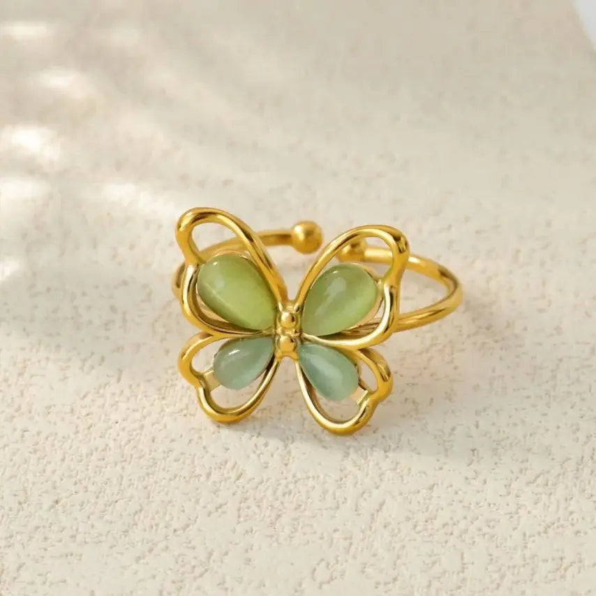 Popular Butterfly Rings For Women Gold Color Stainless Steel Geometric Opening Finger Ring Aesthetic Wedding Christmas Jewelry Vera Lux