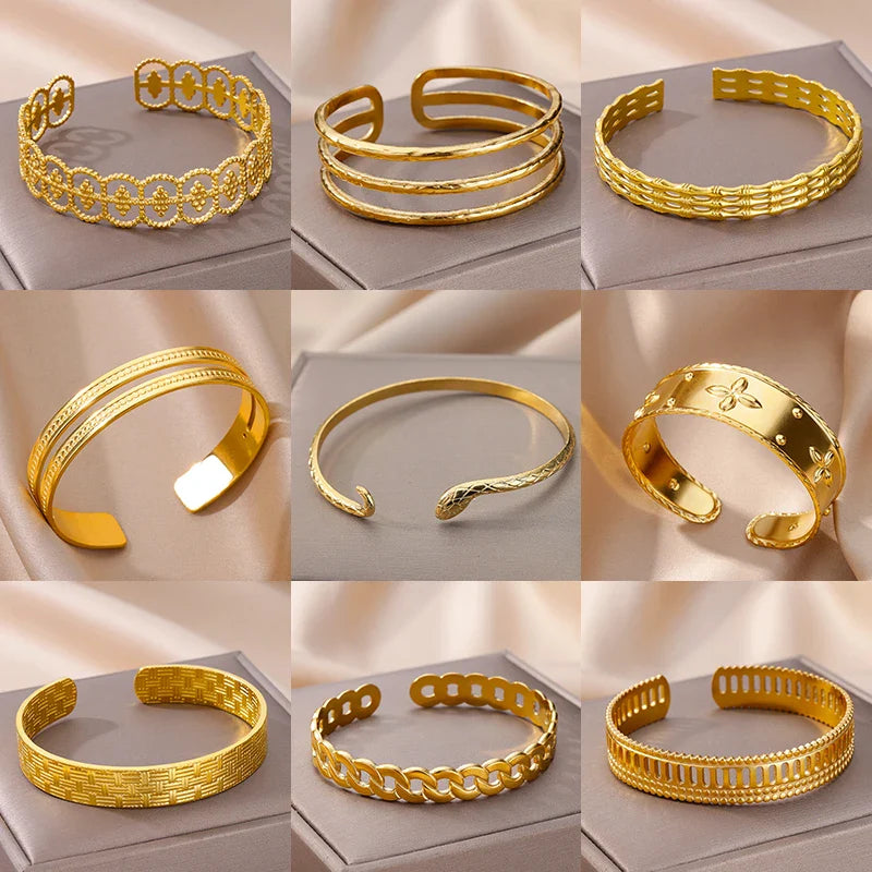 Snake Bangle Bracelet For Women Stainless Steel Opening Gold Plated Opening Bangle Animal Aesthetic Jewelry pulseras mujer Vera Lux
