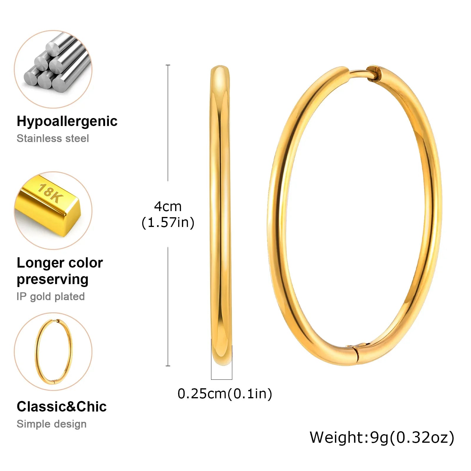Minimalist Circle Hoop Earrings for Women, Simple Stainless Steel Round Huggies Earring Vera Lux
