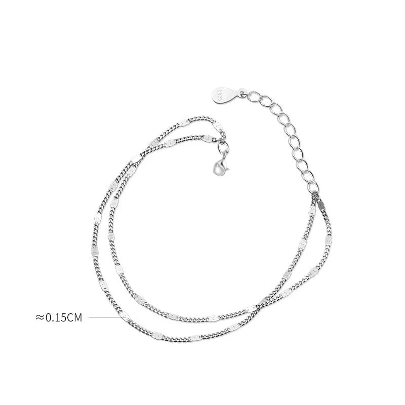 s925 Sterling Silver Double Layers Simple Bracelet for Women Temperament Elegant Sweet Link Chain Bracelet Jewelry Vera Lux