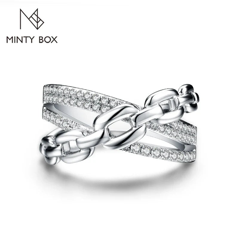 MINTYBOX S925 Full Diamond Moissanite Ring for Women Sterling Silver 18K Gold Plated Engagement Link Rings Fine Jewelry Gift Vera Lux