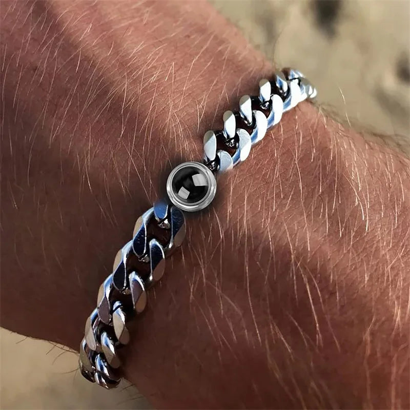 Custom Bracelet with Picture Inside Titanium Steel Cuban Link Chain Bracelet with Personalized Photo Projection for Men Women Vera Lux