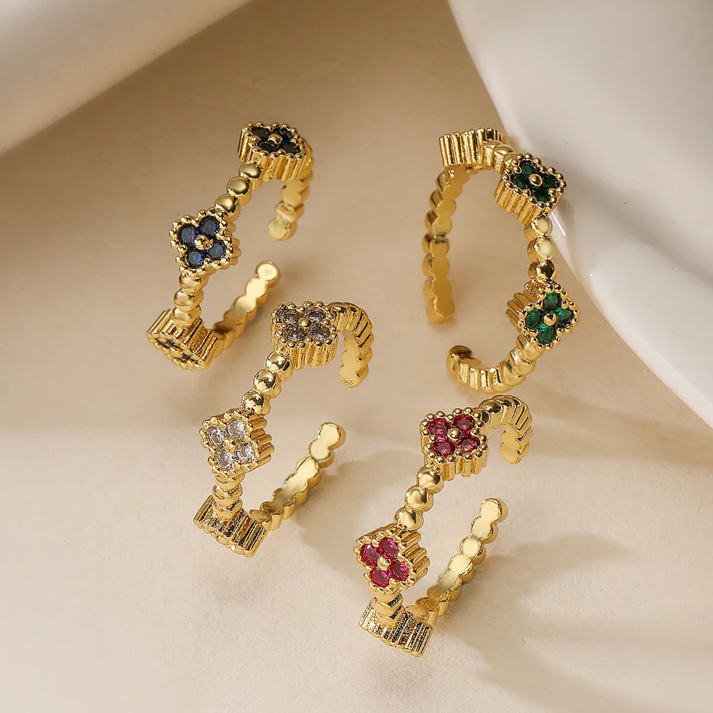 NEWBUY 2024 Hot Sale Gold Color Open Design Rings For Women Blue/White/Green/Red CZ Zircon Inlay Wedding Jewelry Vera Lux