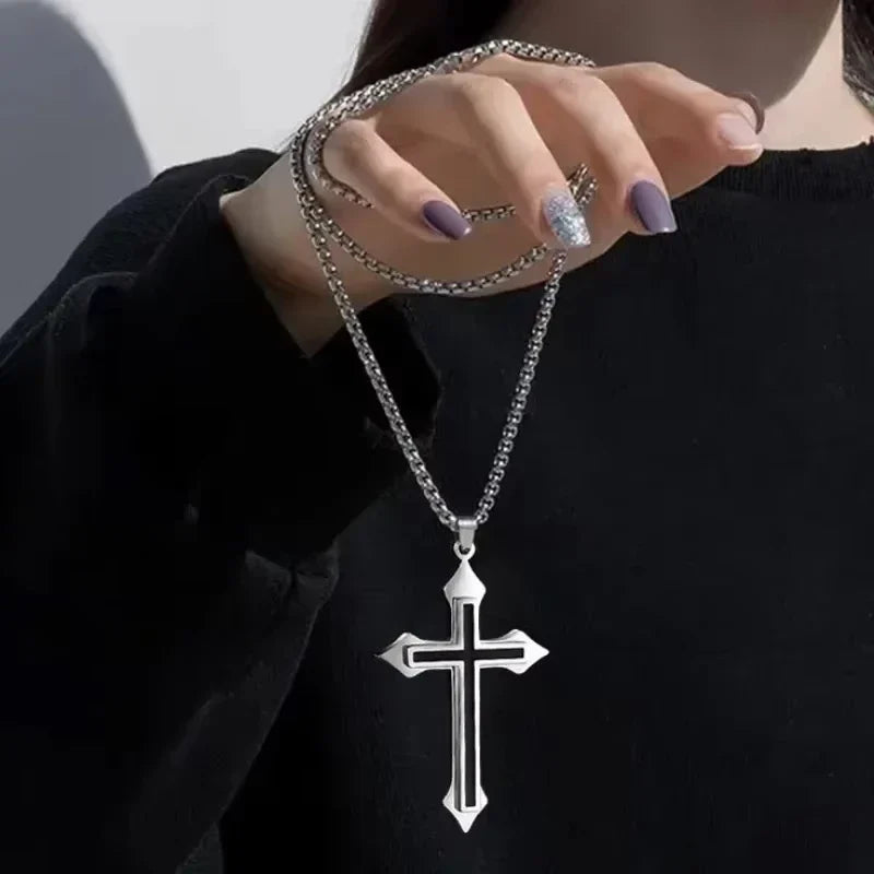 Cross Pendant Gold/Silver Plated Necklace Stainless Steel Link Chain Charm Choker Statement Men Jewelry Accessories Gifts Vera Lux
