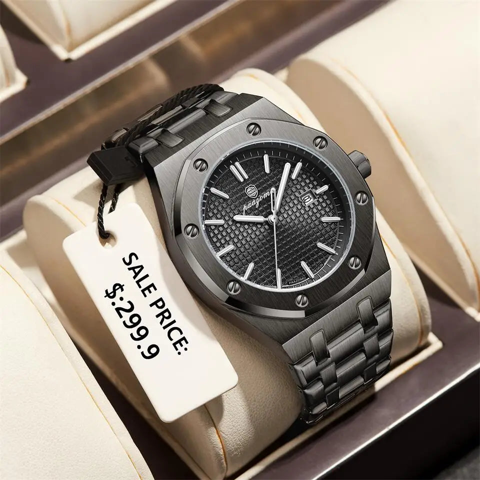 PAAZOMU Luxury Watches For Men Stainless Steel Waterproof Luminous Man Watch Date Week Fashion Casual Men's Quartz Watch Reloj Vera Lux