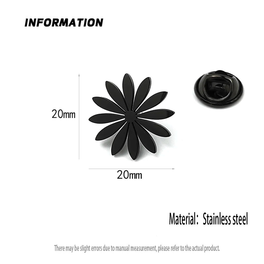 New sunflower men's lapel pin, 316L stainless steel gold-plated badge, black brooch for suit accessories, gift for father Vera Lux
