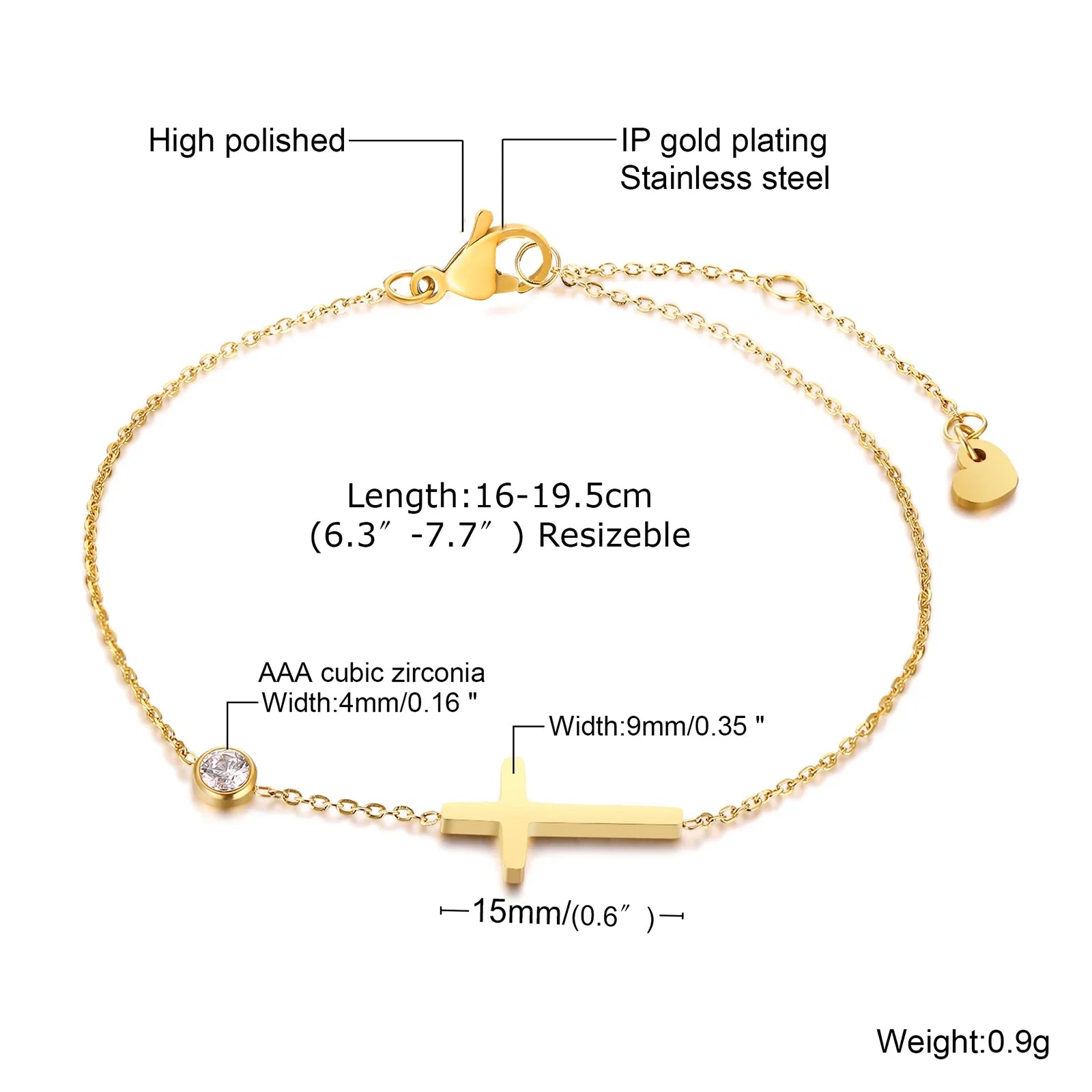 Birthstone Zirconia Thin Chain Link Cross Bracelet Stainless Steel Women's Adjustable Link Stacked Layered Chain Bracelets Vera Lux
