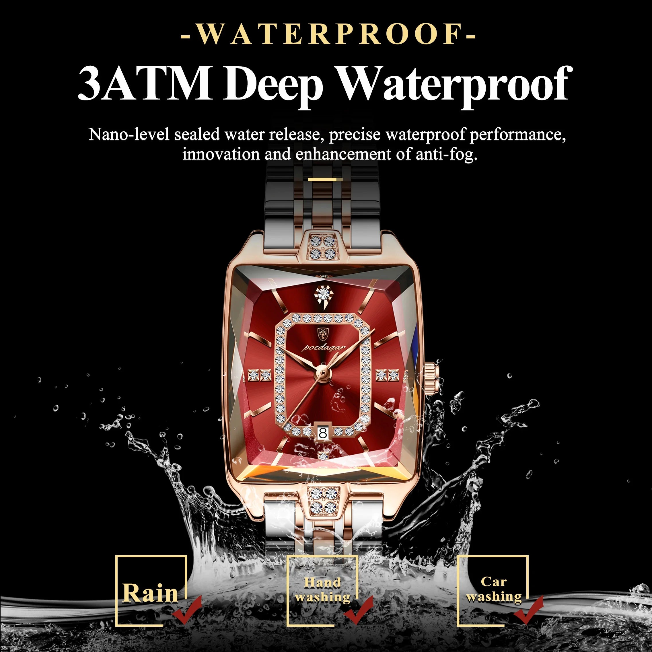 POEDAGAR Luxury Watch For Woman Elegant Waterproof Calendar Ladies Watch Rectangle Stainless Steel Quartz Women's Watches Female Vera Lux