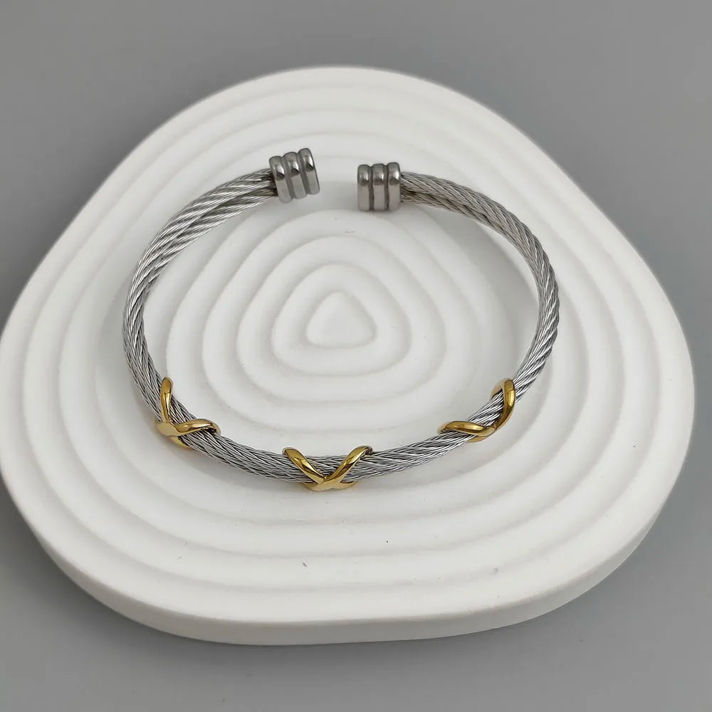 Original double-layer steel wire cross gold-plated stainless steel women's bracelet, waterproof and rust-free, couple bracelet Vera Lux