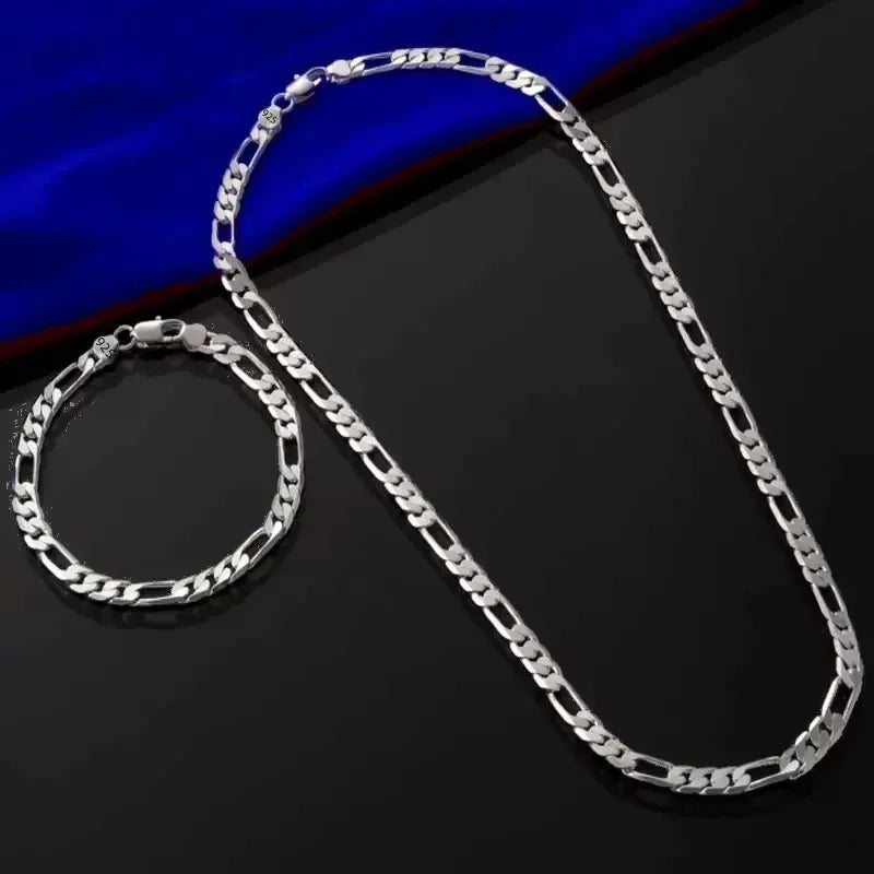 Fine Noble New Arrive 925 Silver 4MM Chain for Men Women Bracelet Necklace Jewelry Set Lady Christma Gifts Charms Wedding Vera Lux