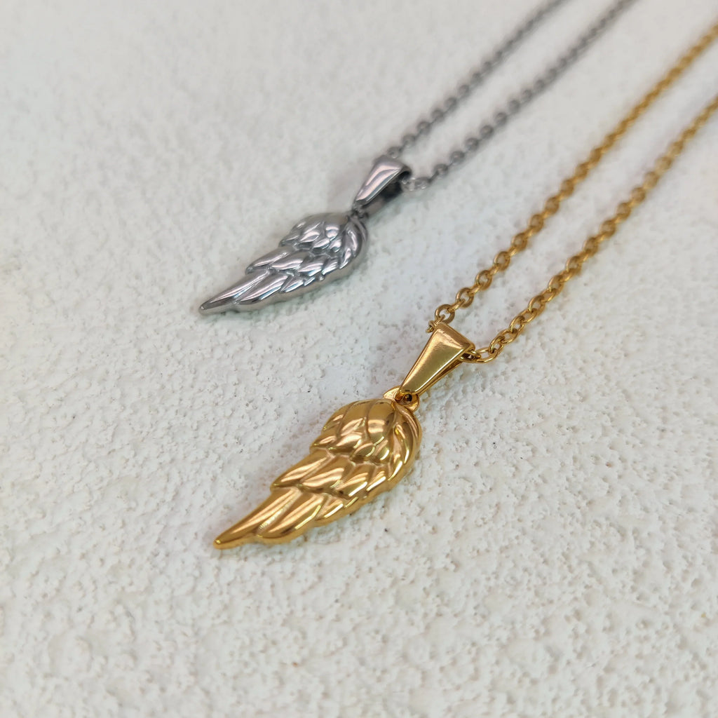 18K Gold Plated Angel Wing Pendant Necklace - Vintage Feather Design for Men, Stainless Steel Chain Jewelry Gift Vera Lux