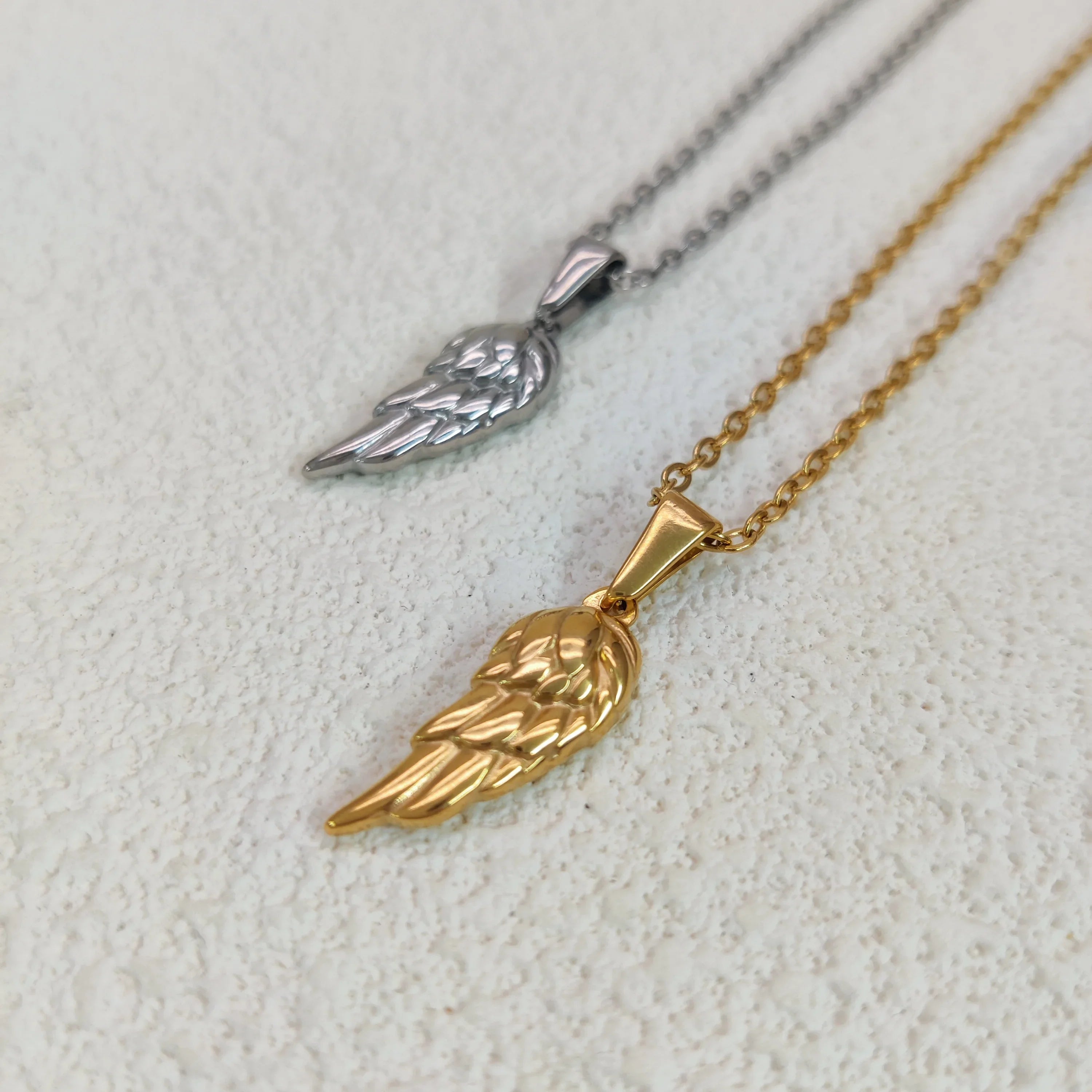 18K Gold Plated Angel Wing Pendant Necklace - Vintage Feather Design for Men, Stainless Steel Chain Jewelry Gift Vera Lux