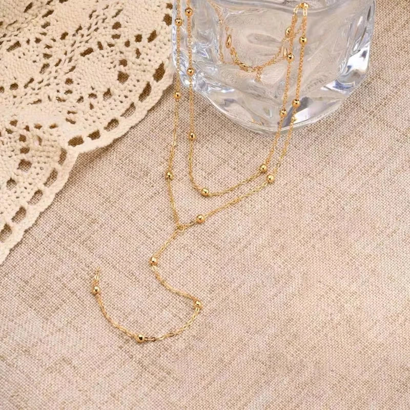 Gold Plated Lariat Necklace for Women, Double Laryered Long Chain Drop Pendant Choker Necklaces Fashion Gifts Vera Lux
