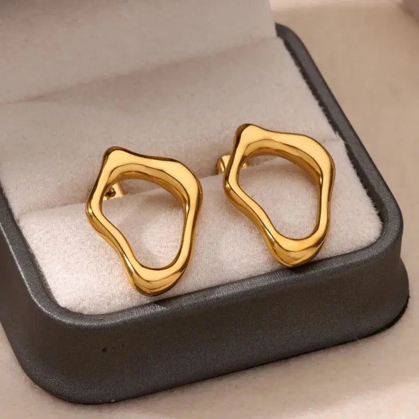 Irregular Hollow Cute Stainless Steel Stud Earrings for Women Gold Color Wedding Aesthetic Irregular Texture Earring Jewelry BFF Vera Lux