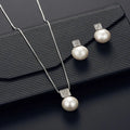 2 PCS Imitation Pearl Pendant Women Necklace Earring Stud Set Silver Color Snake Chain Square Metal Full Crystal Jewelry Set Vera Lux