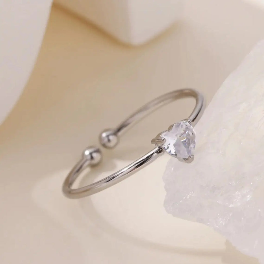 Fashion Zircon Heart Birthstone Rings For Women Stainless Steel Gold Color Birthstone Ring  Aesthetic Wedding Jewelry Gift Vera Lux