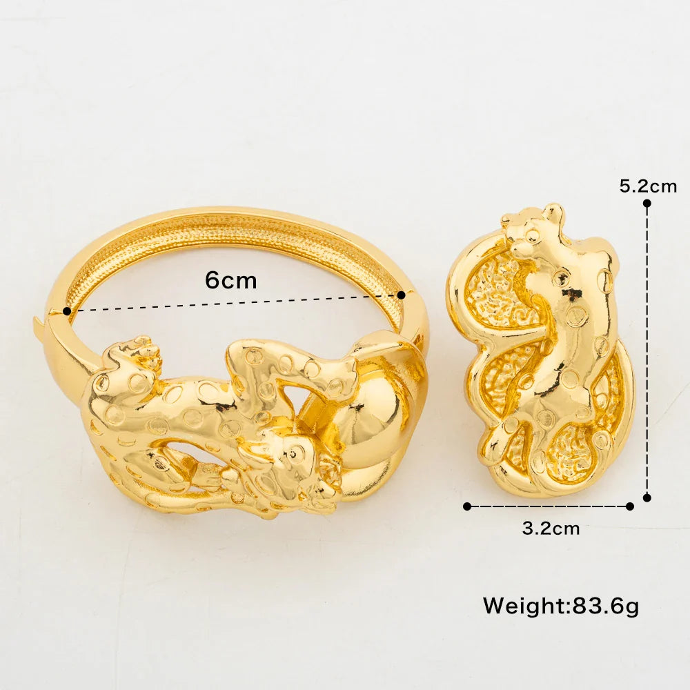 Gold Color Bangle with Ring Set Ladies Elegant Lovely Bow Design Hand Bracelet and Finger Ring Weddings Bride Bangle Jewelry Set Vera Lux