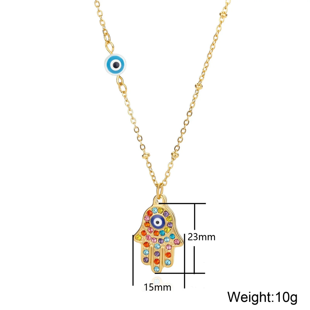 Zircon Evil Eye Pendant Necklace For Women Stainless Steel Turkish Eye Fatima Hand Chain Choker Collar Goth Jewelry onlyfans Vera Lux