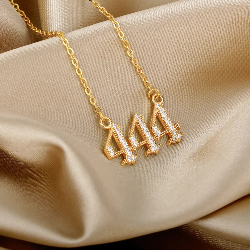 111 222 333 444 555 666 777 888 999 Necklaces For Women Gold Color Stainless Steel Zircon Angel Number Pendant Necklace Jewelry Vera Lux
