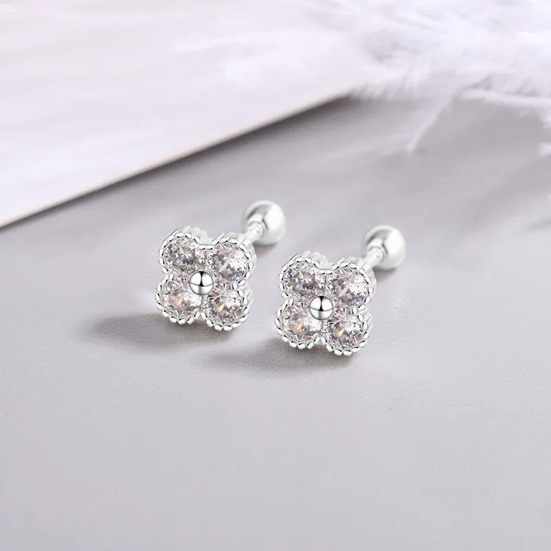 925 Sterling Silver Four Round Zircon Small Piercing Stud Earrings For Women Luxury Elegant Fine Jewelry Accessories Jewellery Vera Lux