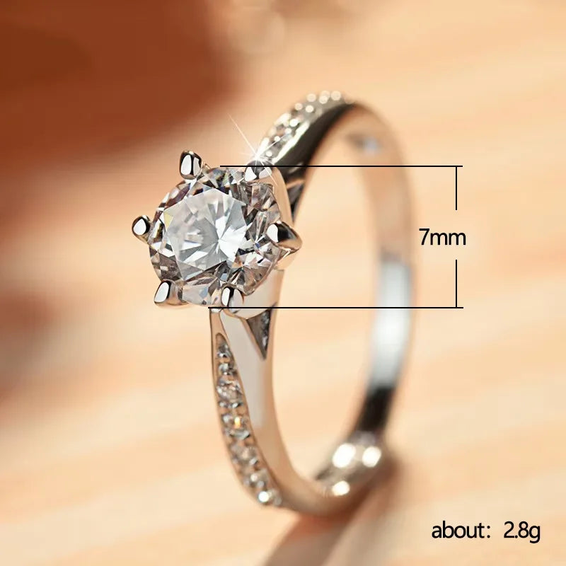 Luxury 925 Sterling Silver Classic Ring for Women Six Claw Jewelry Simple Imitation Diamond Women's Ring Engagement Wedding Gift Vera Lux