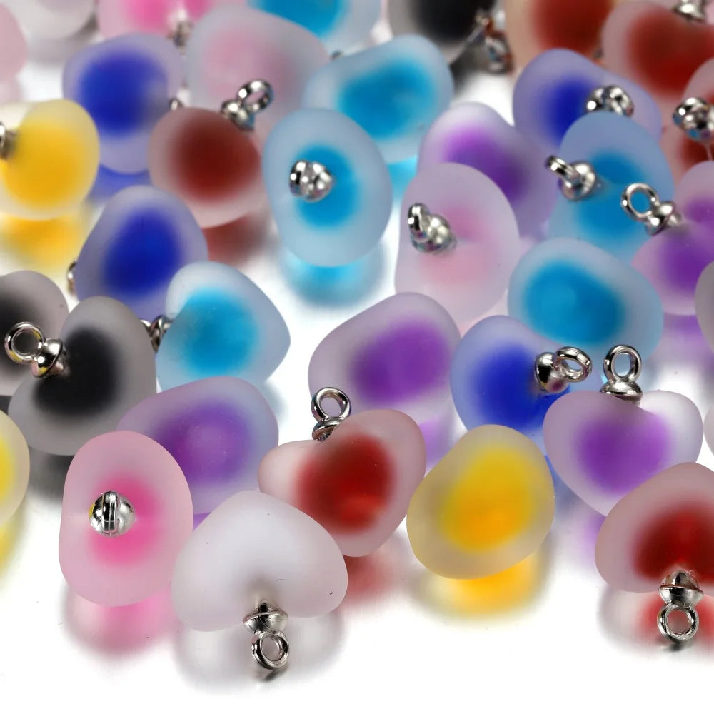 10Pcs/Lot Resin Frosted Colorful Heart Charms Bracelet Earrings Necklace Jelly Beads Pendant For DIY Jewelry Making Supplies Vera Lux