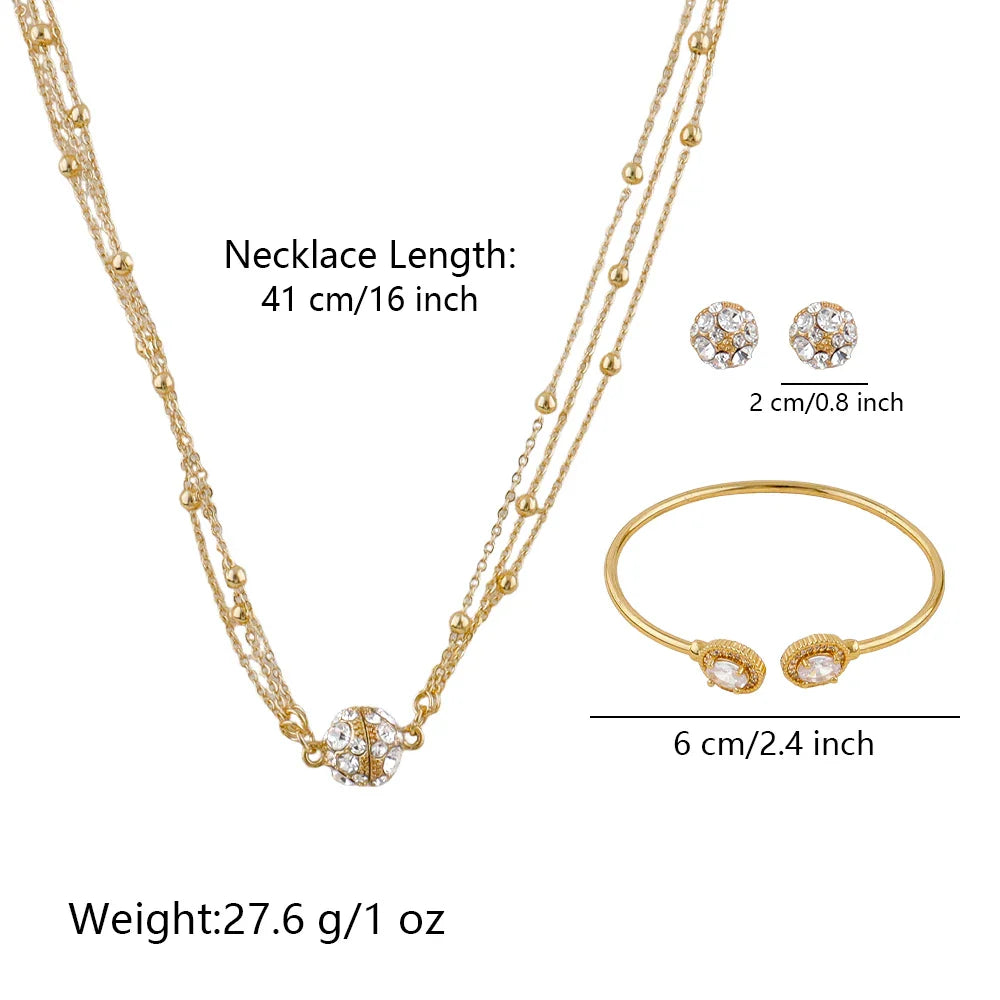 Crystal Earrings Bracelet Pendant Jewelry Set Gold Plated Necklace Elegant Women Fashion Trendy Bohemia Luxury Party Gift Bride Vera Lux