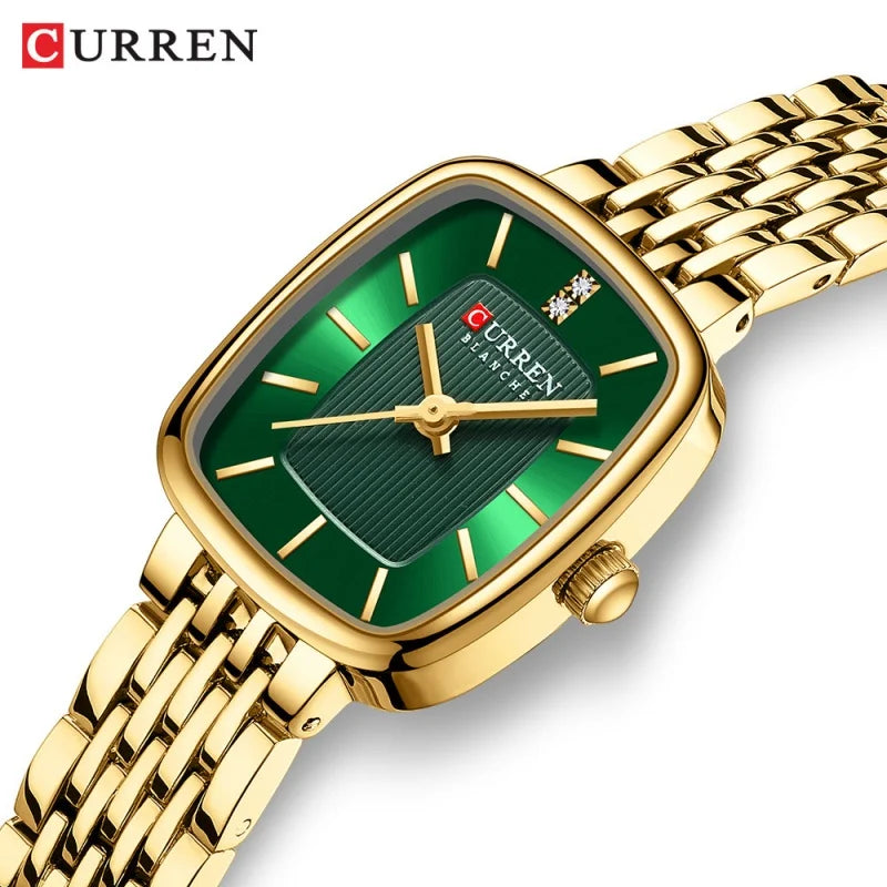 CURREN 9093 Fashion Quartz Women's Watch Elegant Square Dial Gold Stainless Steel Strap Casual Waterproof Watch relojes de mujer Vera Lux