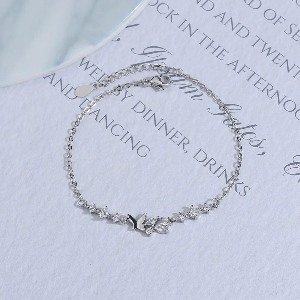 VENTFILLE 925 Silver Diamond-Studded Butterfly Bracelet Women's Fashion Temperament Flower Adjustable Bracelet Vera Lux