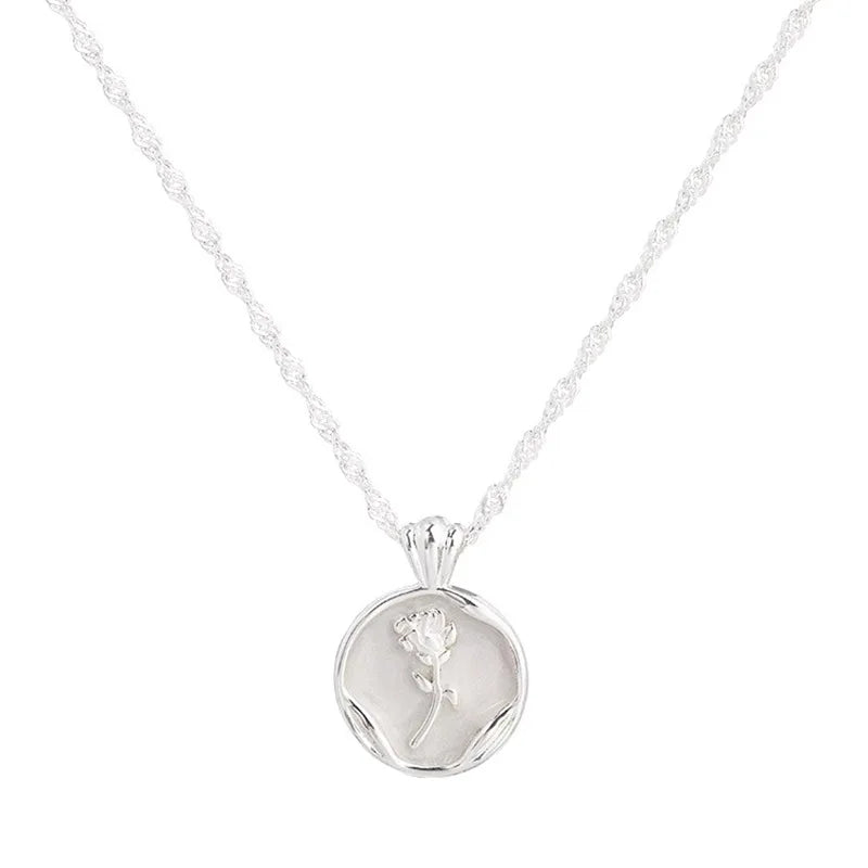 VENTFILLE 925 Silver Circular Geometry Rose Necklace Dropwise Glaze Korean Gentle Jewelry Birthday Gift Wholesale Vera Lux