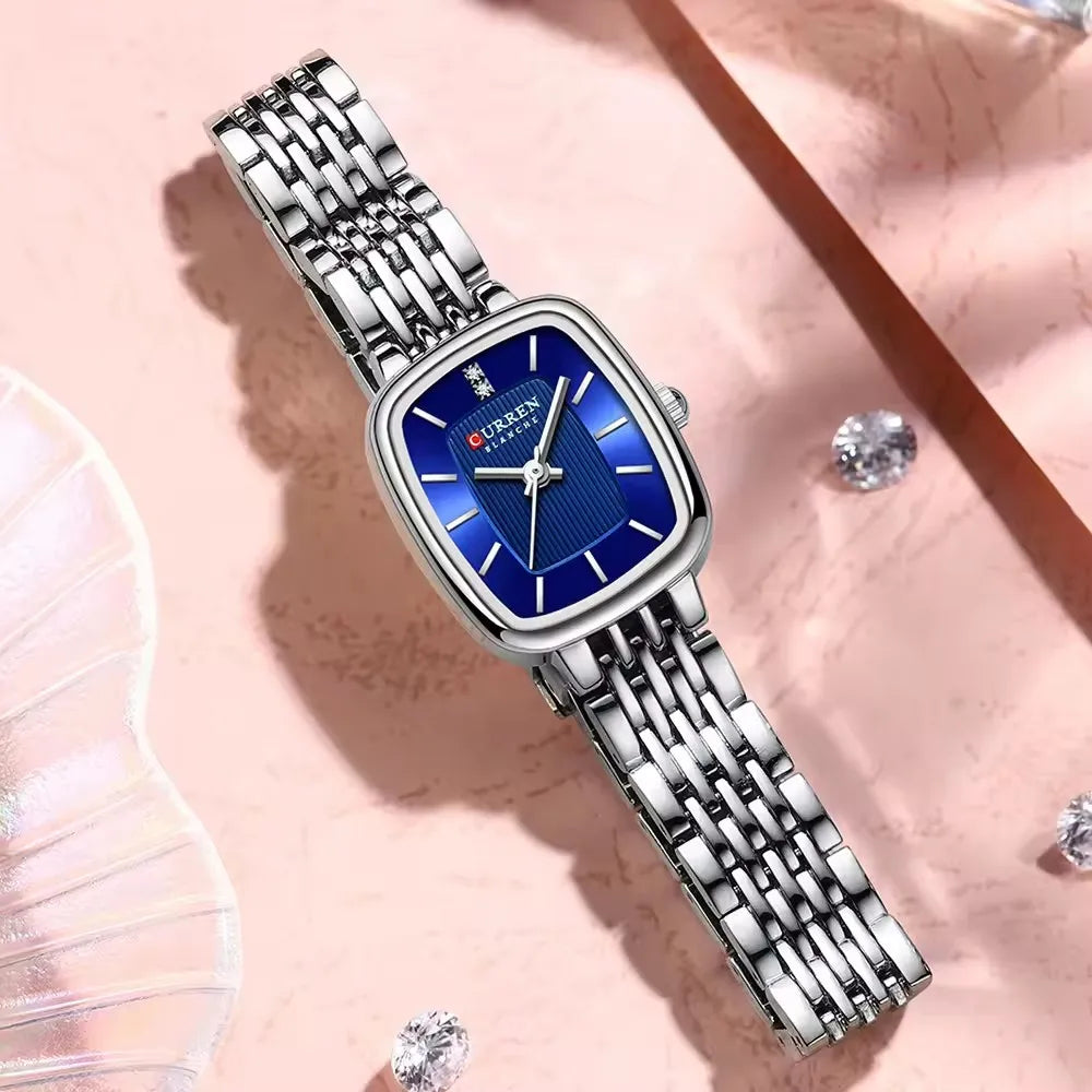 CURRN 9093 Women's Quartz Watch Fashion Leisure Diamond Simple Gold Silvery Steel Strip Wristwatch for Ladies Gift Clock Vera Lux