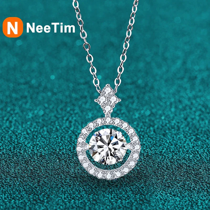NeeTim 1CT Moissanite Pendant For Women Diamond Necklace S925 Sterling Silver White Gold Plated Jewelry Valentine's Day Gift Vera Lux